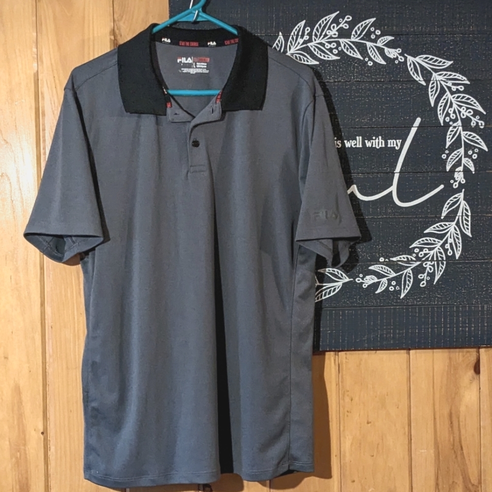 Fila Golf Shirt Athletic Fit Polo sz Lg Gray Stay the Course Aerated Sides Men's
